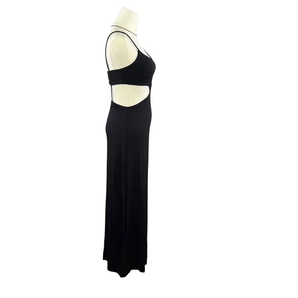FP Beach Piper Midi Dress Black Cutout Waist Spaghetti Strap XS Sexy Boho